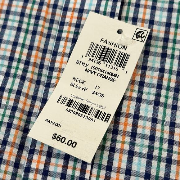 Club Room Mens Regular Fit Performance Plaid Stretch Dress Shirt Size 17 34/35 - Picture 6 of 6